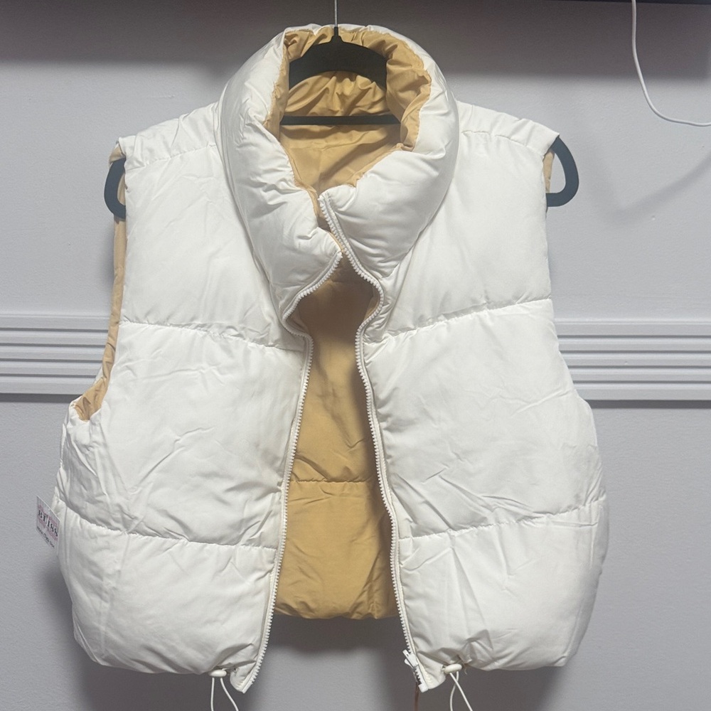 White Puffer Vest with Tan Lining
